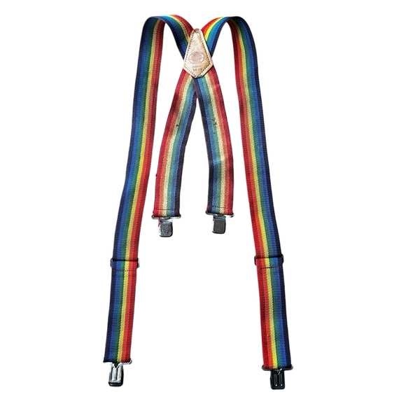 Vintage Nicholas Workwear Striped Rainbow Unisex Adult Suspenders Pride - Picture 1 of 6